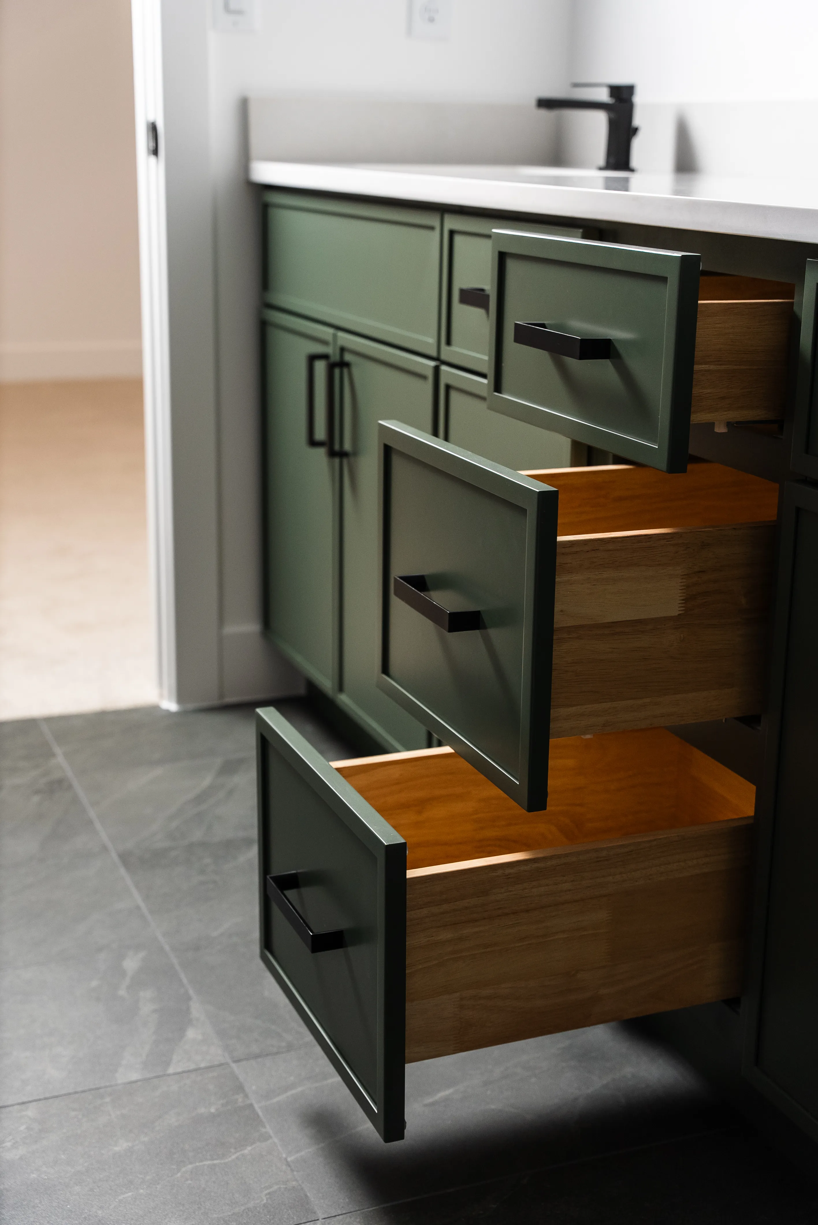 Shared bath vanity detail from our Dixie Springs build